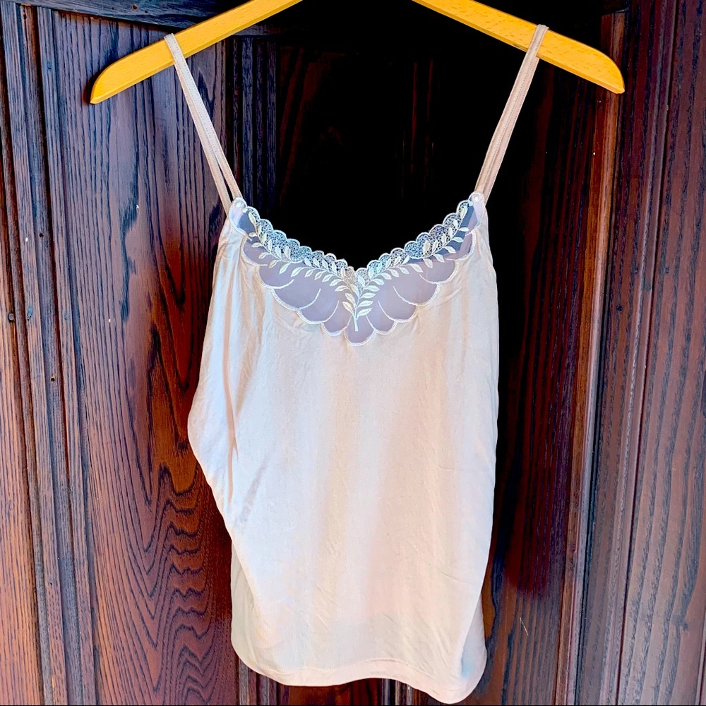 Tracy embroidered leaf w sheer chiffon camisole in nude - medium